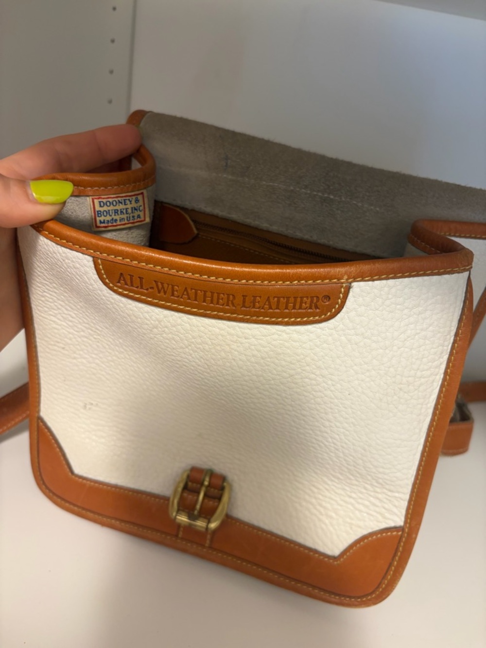 Dooney & Bourke White and Tan Leather Pebbled Crossbody - Picture 2 of 7